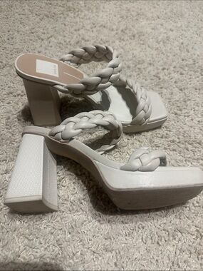 Dolce Vita Braided Double-Strap Block Heel Sandals in Cream